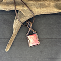 Necklace - Wire-Wrapped with Copper: Rhodochrosite Square Gemstone