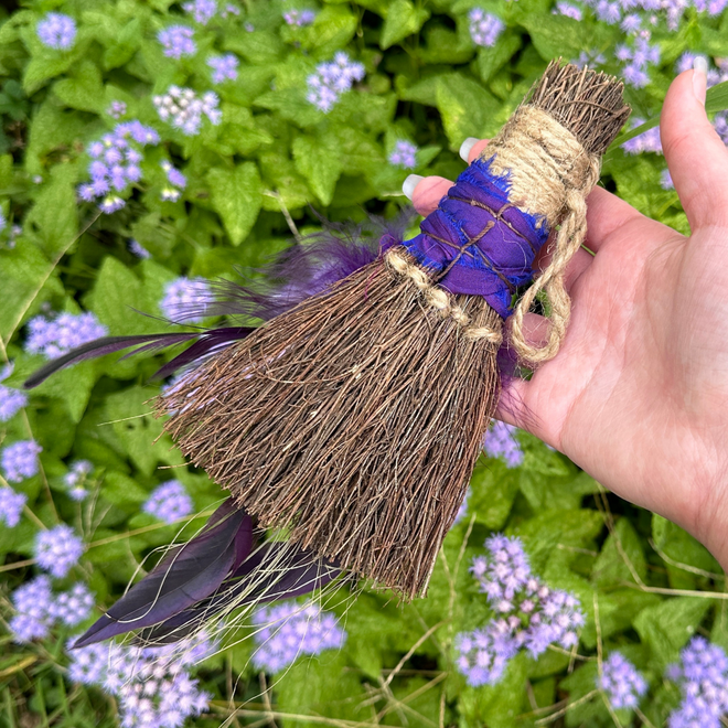 Broom Besom Purple Blue Beige Silver