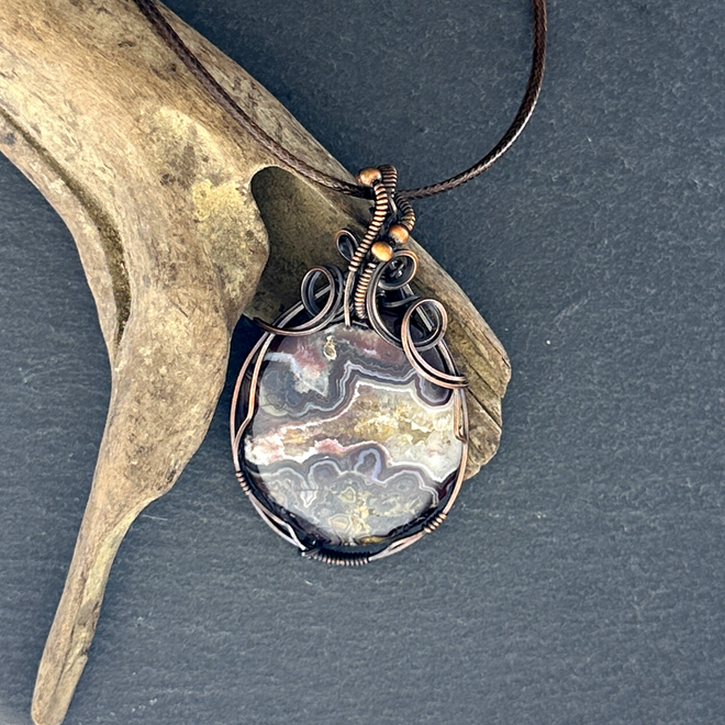 Necklace - Wire-Wrapped with Copper: Large Cathedral Agate Oval